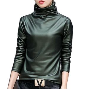 Chemisiers pour femmes Chemises Plus la taille 4XL femmes Blouse Tops elegent Col roulé chemise à manches longues femme tops Automne Hiver pu cuir blusas femininas 230314