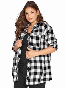 Blusas de mujer Camisas Tallas grandes Elegante Primavera Otoño Camisa de novio de gran tamaño Camisa y blusa holgadas a cuadros en blanco y negro de manga larga para mujer 6XL 7XL YQ231214