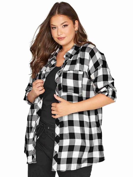 Chemisiers pour femmes chemises de grande taille élégant printemps automne surdimensionné chemise de petit ami femmes à manches longues noir et blanc chemise ample et chemisier 6XL 7XL YQ231214