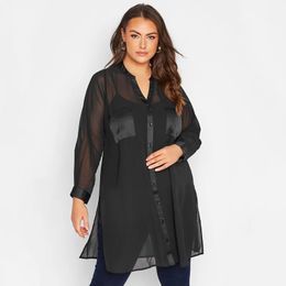 Blouses pour femmes Chemises de grande taille à manches longues printemps automne chemise longue élégante femmes boutonnée col en V chemisier noir grande taille chemise d'affaires 6XL 7XL 231011