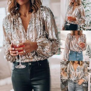 Damesblouses Shirts Polyester Fancy Elegante Vrouwelijke Glitter Lente Blouse Zilveren Kleur Wasbaar voor Winkelen