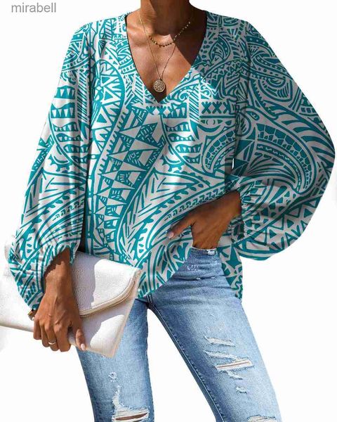 Blouses pour femmes Chemises polynésiennes de style tribal traditionnel imprimé Chemises de mode pour femmes pour femmes à manches longues en mousseline de soie s YQ240119