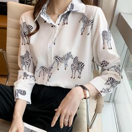 Blouses -shirts voor dames gedrukte vrouwen Kleding Up Spring Mode Afdrukken los slanke lange mouw shirt Tops 502B