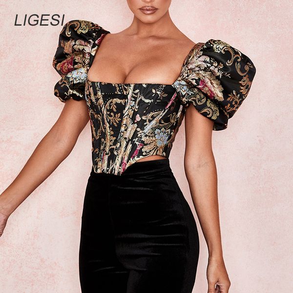 Chemisiers pour femmes Chemises Manches bouffantes chemisiers vintage noirs top femmes Chemise chemisier élégante brodée hiver Sexy corset crop vêtements courts 230510