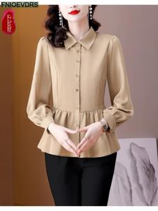 Blouses Femmes Chemises S-3XL Femmes Style Européen Bureau Lady Travail Chemise De Base À Volants Ventre Tunique Noire Peplum Top Blouses 230923