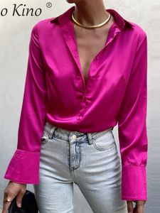 Blouses voor dames shirts satijn elegante dames shirt groene button up revers los kantoor dames shirts top lente zomer lange mouw blouse tops 230223