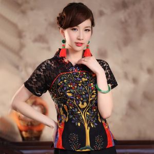 Blouses -shirts voor dames sexy zwart kanten zomer dames shirt top Chinese stijl katoen linnen blouse traditie bloemen kleding s m l xl xxl xxxl ts001 230510