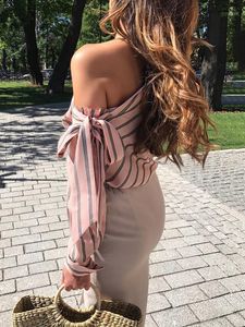 Dames Blouses Shirts Sexy Top Vrouwelijke Kleding 2022 Eén Schouder Lange Mouwen Y2K Mode Gestreepte Blouse Lente Zomer Loungewear PIN