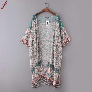 Dames Blouses Shirts Sexy Dames Strand Vesten Floral Print Chiffon Blouse Tops Cover Up Kimono Cardigan Jas 3/4 Mouwen Mujer Chemise