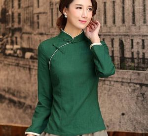 Damesblouses Shirts Shanghai Story Mandarin Collar Woman's Shirt Chinese Traditionele Top Lange Mouw Cheongsam Linnen Blouse