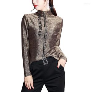 Women's Blouses Shirts Shiny Gold Silk Parreny Blouse Women 2023 Spring Summer Long Sleeve Blusas Shirt Dames Tops en Wall22