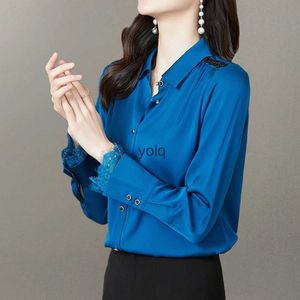 Chemisiers pour femmes chemises chemise à manches longues hauts femme élégant cloing dentelle couture chemisier en soie mode Ladyyolq