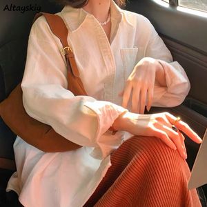 Blouses voor vrouwen shirts shirts vrouwen solide los minimalistisch corduroy vintage all-match stijlvolle herfst comfortabele dames blouses ulzzang elegant 230309