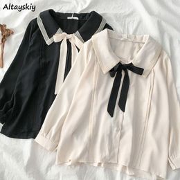 Dames Blouses Shirts Shirts Dames Studenten Kawaii Peter Pan Kraag Losse Harajuku JK Vrije tijd Effen Zacht Lente Mujer Fahsion Zoet Ins 230908