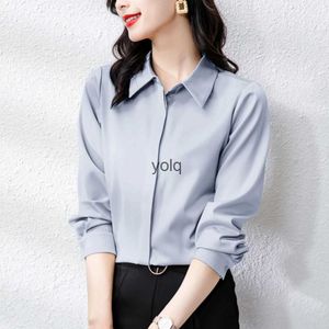 Damesblouses Overhemden Eenvoudige Mode OL Werkkleding Blouse Dames 2023 Lange mouw Omgeslagen kraag Elegant vrouwelijk Zijden overhemd Dames Basic Topsyolq