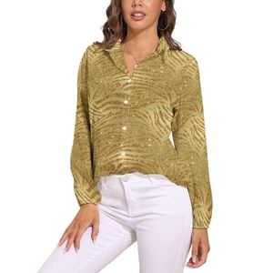 Blouzen shirts voor dames schittert tijger print blouse vrouw gouden glitterstrepen Koreaanse mode los