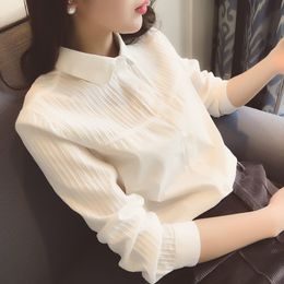 Blouses -shirts voor dames lente herfst Korea mode vrouwen shirts met lange mouwen patchwork gestreepd wit shirt 100% katoen vrouwelijk casual blouses d195 230309