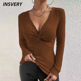 Blouses pour femmes Chemises printemps automne chemise sexy femmes élégant col en V tricoté hauts femme mode solide chemisier mince femmes tricots 230908