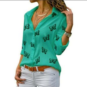 Blusas de mujer Camisas Primavera Otoño Turn Down Collar Manga larga Gasa Mariposa Impreso Blusa Casual OL Blusas Tops Oversized S-5XL 230217