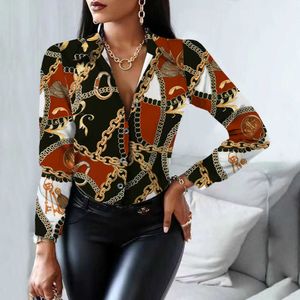 Dames Blouses Shirts Lente Herfst Vrouwen Casual Lange Mouw Vintage Print Slanke Knoppen Luxe Kantoor Dame Blouse Shirt T230825