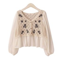 Blouses-shirts voor dames Spring Daisy borduurhemd vrouwen blouses veelzijdige lange mouw t-shirt top kleding gewas Koreaanse vintage dames mode vrouwelijk y2303