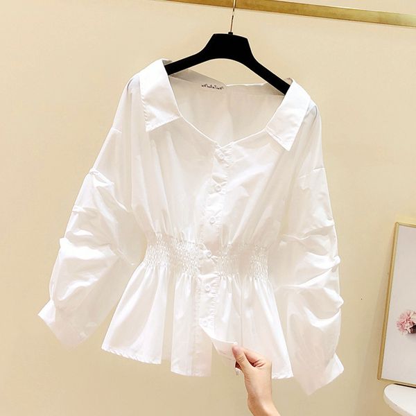 Blusas de mujer Camisas Primavera Estilo occidental Blusa Diseño de cintura Destinatarios Top Niñas Mangas abullonadas Tops blancos para mujer y 230314