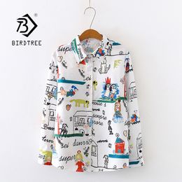 Blusas de mujer Camisas Primavera Mujeres Dibujos animados Doodle Imprimir Blusa de gasa Otoño Manga larga Camisa blanca Vintage Tops sueltos Feminina Blusa T9D74 230918