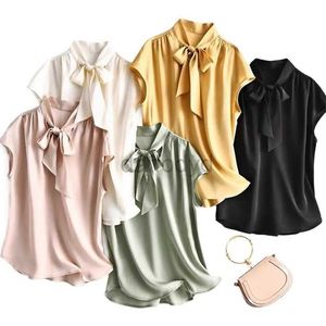 Chemises de chemisiers pour femmes Spring Femmes Plus taille des chemises de soie de glace Summer Elegant Satin Blouse Fashion Lace Up Streetwear décontracté Tops 240411