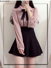 Dames Blouses Overhemden Lente Dames Schattig Tops Preppy stijl Vintage Japans Koreaans ontwerp Knop Elegant Formeel Overhemden Blouses Roze Wit 1 231023