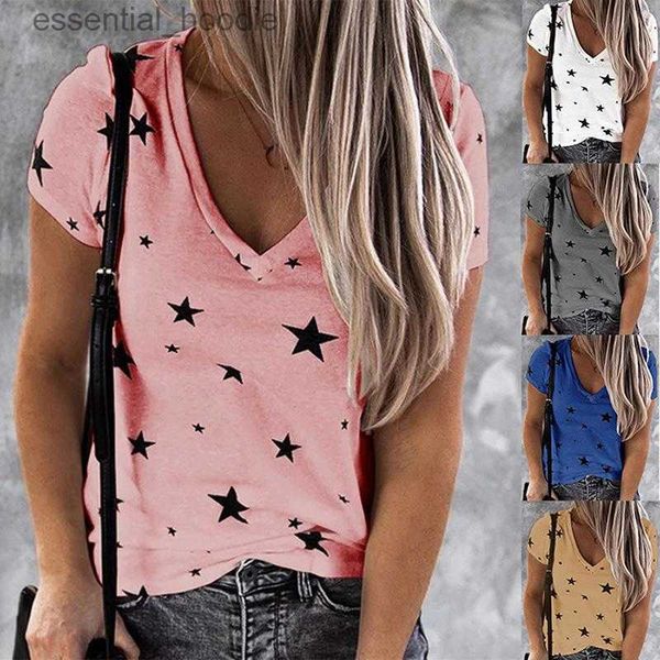 Damenblusen Hemden Sterne Muster Sommer T-Shirt Frauen Casual T-Shirts V-Ausschnitt T-Shirt Eiter Größe XXL Kurzarm Damen Tops Damenbekleidung L230919