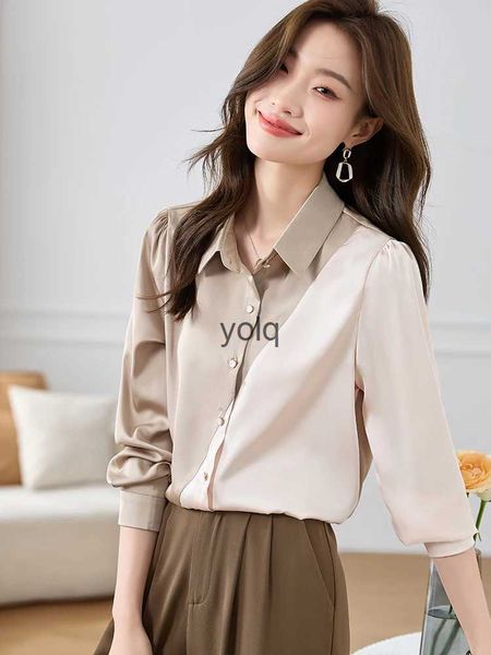 Blouses pour femmes Chemises Style Automne Nouvelle Mode Femmes 2023 C Couleur Stitng Lady Work Wear Élégant Femme Tops Cloesyolq