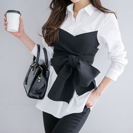Blouses pour femmes Chemises été mode coréenne cravate chemise chemisier femme noir noeud à manches longues chemise blanche OL dame bureau chemise de grande taille haut pour femme 230918