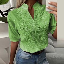 Chemises de chemisiers pour femmes en dentelle d'été creux à manches courtes à manches courtes à manches courtes à manches fleuries Coton de coton massif décontracté vert