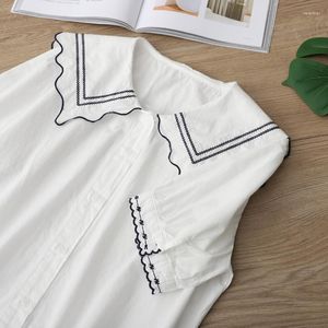 Blusas de mujer Camisas Verano N Literatura y bordado de arte Mujer Camisa de manga corta blanca Mujer