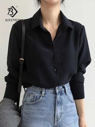 Blouzen voor dames shirts zomer nieuwe aankomst vrouwen solide zwarte chiffon blouse lange mouw casual shirt dames Koreaanse BF -stijl chic tops feminina blusa t0 240411