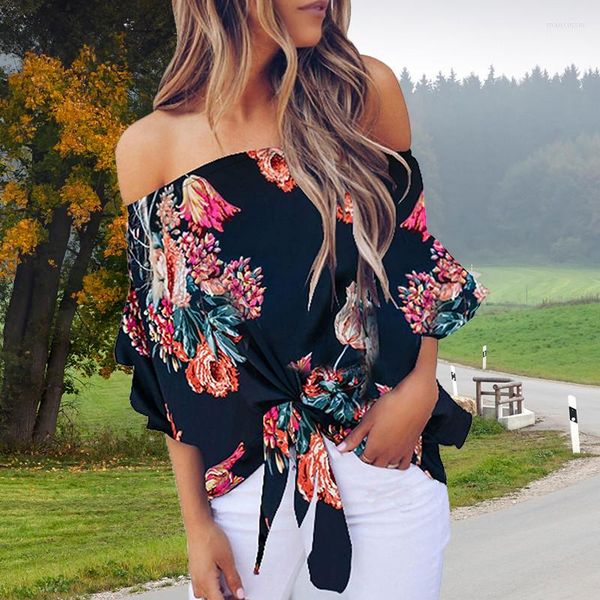 Blusas de mujer Camisas Blusa sexy de verano Mujer Estampado floral Camisa con hombros descubiertos Sin mangas Suelta Casual Damas Tallas grandes TopsMujeres