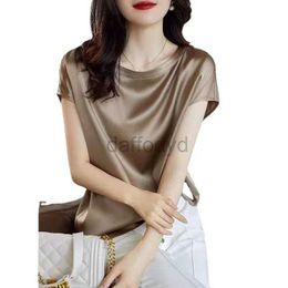 Chemises pour femmes Chemises d'été Femmes à manches courtes Silk Blouse Satin Office élégant ol Tops Shirts Casual Solid Work Blusas Femme TUNIC ONSIDICE 240411