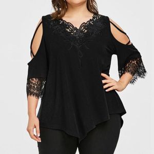 Blouses pour femmes chemises été haut pour femme grande taille tunique épaule froide croix dentelle Patchwork col en v décontracté demi manches vêtements de fête