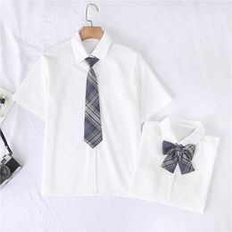 Chemises de chemisiers pour femmes Summert Femmes solides chemises à manches courtes Blanc Tops avec une cravate arc japonais coréen jk style femelle Blousseswomen's