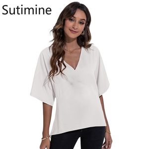 Blouses -shirts voor dames Sutimine Fashion Dames Tops en Chiffon Women Short Sleeve White Plus Size XXL Baggy Ladies
