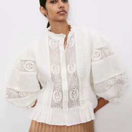 Blusas para mujer, camisas TEELYNN, camisa de encaje blanco, camisa de verano con bordado de flores de algodón para mujer, camisa Bohemia con mangas abullonadas 230406