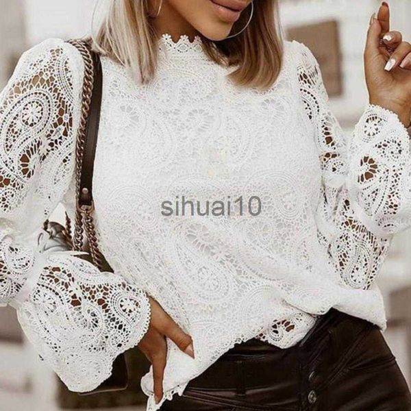 Blouses pour femmes chemises hauts lâche Sexy creux conception à manches longues mode femmes dentelle Blouses pour un usage quotidien J230621