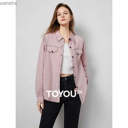 Damesblouses Shirts Toyota Damesshirt 2024 Lente Nieuw Modaal Materiaal Vergelijking Zak Lange Mouw Kantoor Dames Roze TopL240328