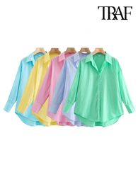 Chemises de chemisiers pour femmes Traf Women Fashion Office Wear Poplin Shirts solides vintage Bouton-Bouton Femme décontractée Bluses Blusas Chic Tops 230810