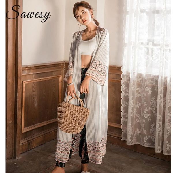 Chemisiers pour femmes chemises Style Tribal long Kimono Cardigan 2021 mode d'été en mousseline de soie femmes Blouse neuf quarts manches décontracté hauts amples1