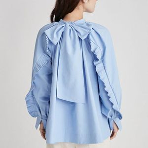 Blouses -shirts voor dames luxe chique geplooide eetbare boom blusas mujer hoogwaardige trekkoord boog dames lente Japan -stijl tops