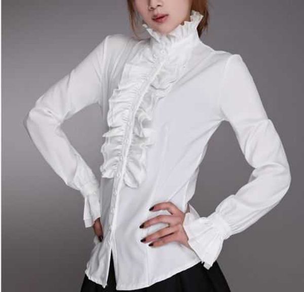 Blouses Femme Chemises Chemisier victorien à volants chemise femme blanche pour le travail et le bureau col haut dentelle plissée P230506