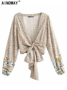 Dames Blouses Overhemden Vintage Chique Mode Vrouwen Bloemenprint Rayon Boheemse Blouse Dames Losse Crop Top Lange mouw Boho Shirts Kimono Cover-ups L230712
