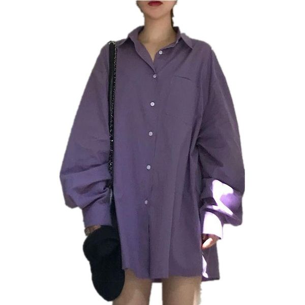 Chemisiers pour femmes chemises col Vintage chemise à manches longues femmes Blouse coréen élégant violet bouton ample haut pour femme Harajuku surdimensionné