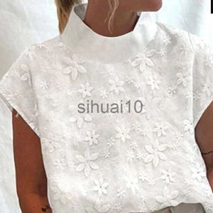 Dames Blouses Shirts Vintage Borduren Coltrui Blouse Shirts Vrouwen 2023 Dames Casual Halve Mouw Pullover Tops Zomer Mode Katoen Linnen Blusa J230621